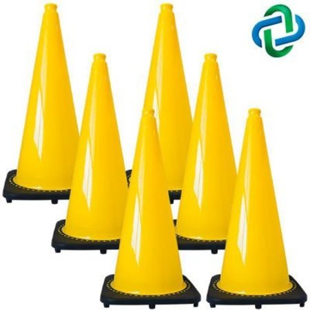 GEC Mr. Chain Traffic Cones, 28inH, 14in x 14in Base, 7 lbs, PVC, Yellow, 6/Pack 97502-6